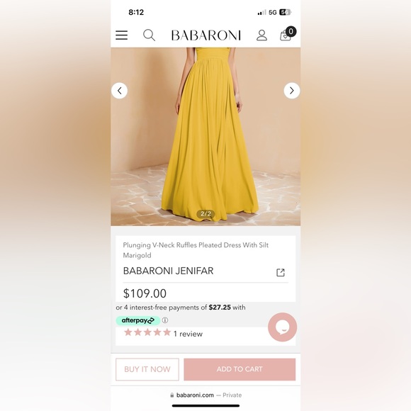 Babaroni Plunging V-Neck Ruffles Pleated Dress With Silt Marigold BABARONI - Picture 3 of 6